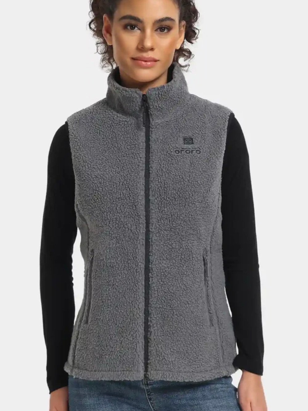 Ororo Women’s Grey Black Heated Recycled Fleece Vest - XL - No Battery Pack